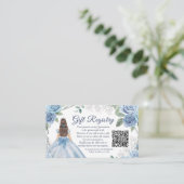 Dusty Blue Floral Quinceañera QR Gift Registry Informatiekaartje (Staand voorkant)