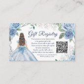 Dusty Blue Floral Quinceañera QR Gift Registry Informatiekaartje (Voorkant)