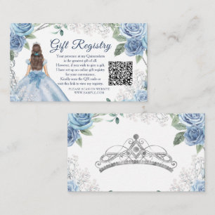 Dusty Blue Floral Quinceañera QR Gift Registry Informatiekaartje