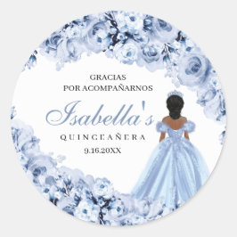 Dusty Blue Floral Quinceanera Round Stickers