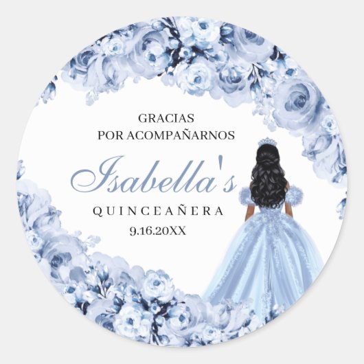 Dusty Blue Floral Quinceanera Round Stickers (Voorkant)