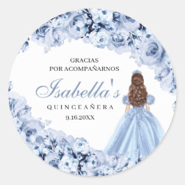 Dusty Blue Floral Quinceanera Round Stickers