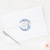 Dusty Blue Floral Quinceanera Round Stickers (Envelop)