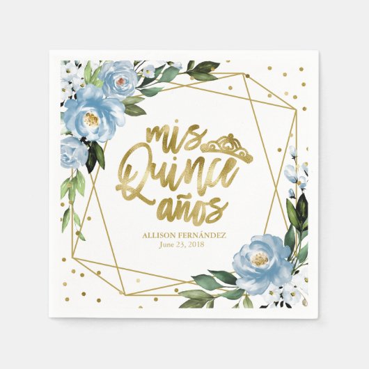 Dusty Blue Floral Quinceanera Servet (Voorkant)