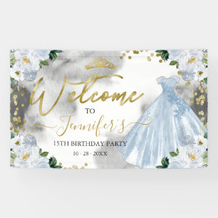 Dusty Blue Floral Quinceanera Welkom Spandoek