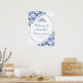 Dusty Blue Floral Quinceanera Welkomstteken Poster (Keuken)