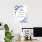 Dusty Blue Floral Quinceanera Welkomstteken Poster (Thuiskantoor)