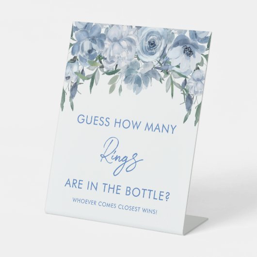 Dusty Blue Floral raden hoeveel ringen spel teken Reclamebord Met Voetstuk (Voorkant)