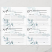 Dusty Blue Floral Recept Kaarten (Voorkant)