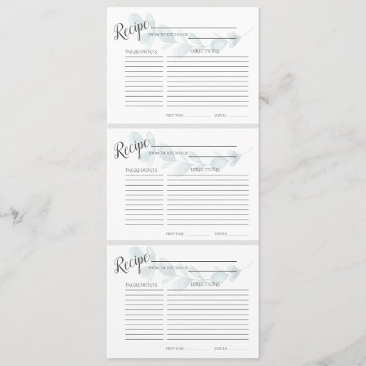 Dusty Blue Floral Recept Kaarten (Voorkant)