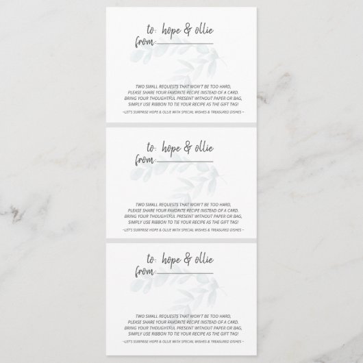 Dusty Blue Floral Recept Kaarten (Achterkant)