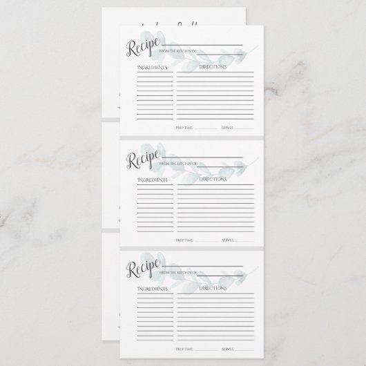 Dusty Blue Floral Recept Kaarten (Voorkant / Achterkant)