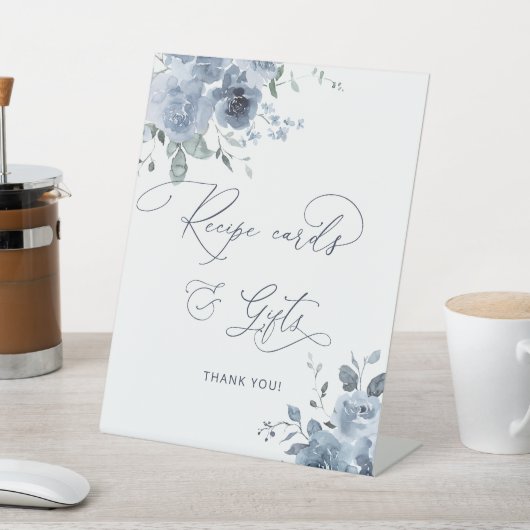 Dusty Blue Floral Recept Kaarten en geschenken Reclamebord Met Voetstuk (Insitu)