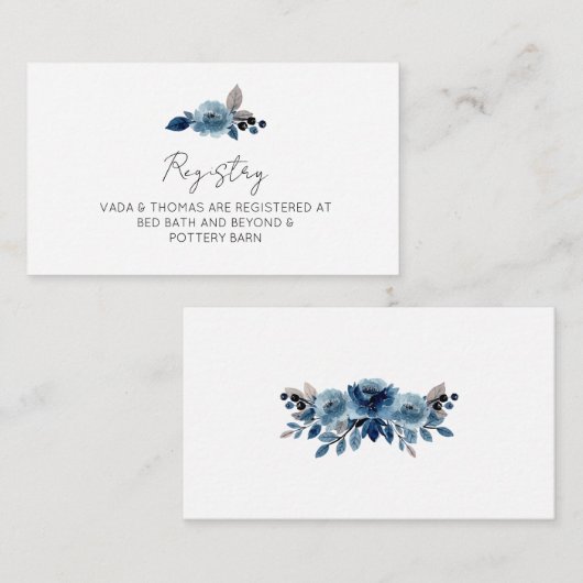 Dusty blue floral Registry Kaart (Voorkant / Achterkant)