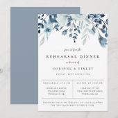 Dusty Blue Floral Rehearsal Dinner Invitation Aankondiging (Voorkant / Achterkant)