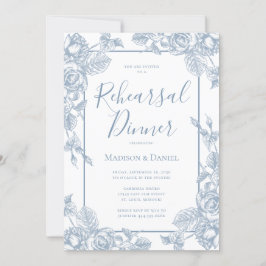 Dusty Blue Floral Rehearsal Dinner Kaart