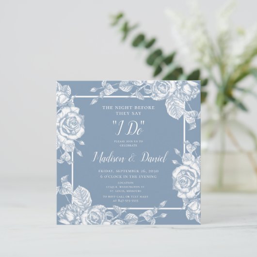 Dusty Blue Floral Rehearsal Dinner Kaart (Staand voorkant)