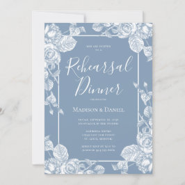 Dusty Blue Floral Rehearsal Dinner Kaart