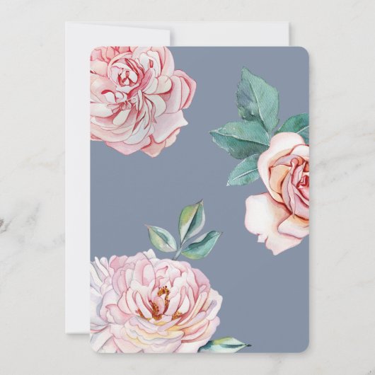 Dusty Blue Floral Religious Cross Boy Doop Kaart (Achterkant)