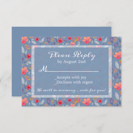 Dusty Blue Floral Reply Kaart (Voorkant / Achterkant)