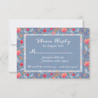 Dusty Blue Floral Reply Kaart