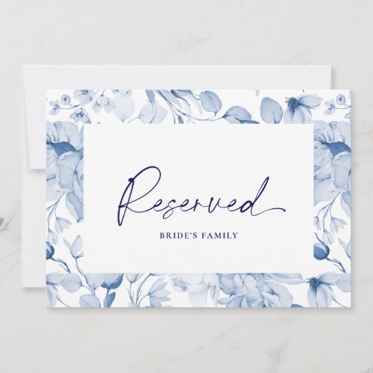 Dusty Blue Floral Reserved Seating Card  Kaart (Voorkant)