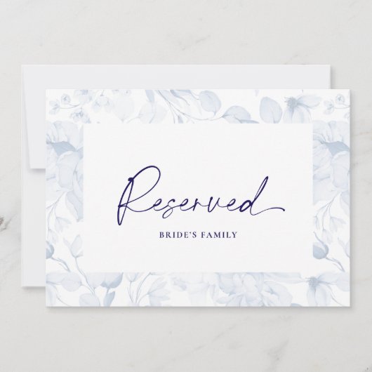 Dusty Blue Floral Reserved Seating Card  Kaart (Voorkant)