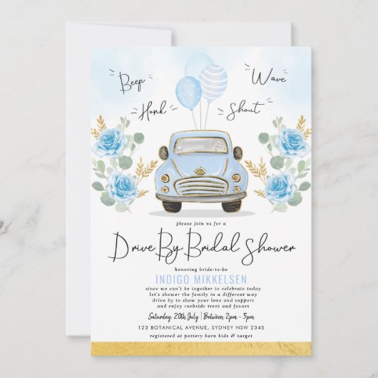 Dusty Blue Floral Retro auto rijden met het Vrijge Kaart (Voorkant)