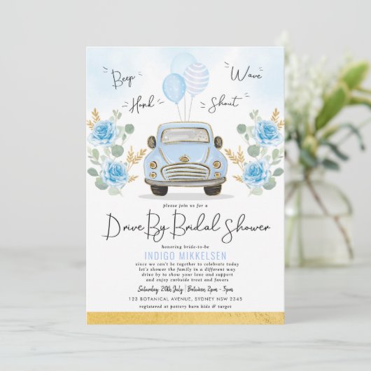 Dusty Blue Floral Retro auto rijden met het Vrijge Kaart (Staand voorkant)