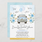 Dusty Blue Floral Retro auto rijden met het Vrijge Kaart (Voorkant / Achterkant)