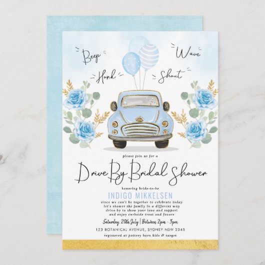 Dusty Blue Floral Retro auto rijden met het Vrijge Kaart (Voorkant / Achterkant)