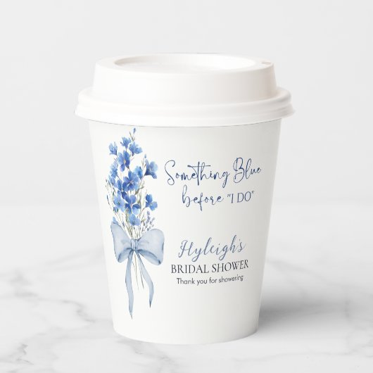 Dusty Blue Floral Ribbon Bow Vrijgezellenfeest Par Papieren Bekers (Voorkant)