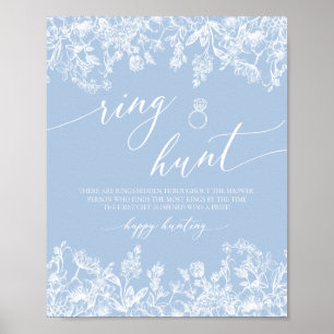 Dusty Blue Floral Ring Hunt Vrijgezellenfeest spel Poster