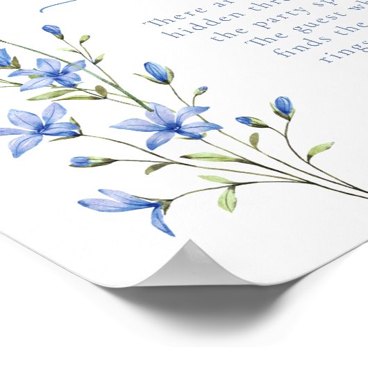 Dusty Blue Floral Ring Hunt Vrijgezellenfeest spel Poster (Hoek)