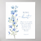 Dusty Blue Floral Ring Hunt Vrijgezellenfeest spel Poster (Voorkant)