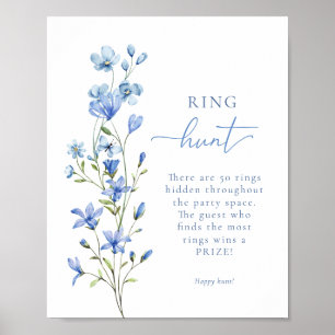 Dusty Blue Floral Ring Hunt Vrijgezellenfeest spel Poster
