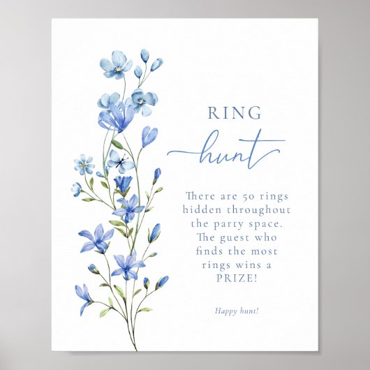 Dusty Blue Floral Ring Hunt Vrijgezellenfeest spel Poster (Voorkant)
