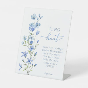 Dusty Blue Floral Ring Hunt Vrijgezellenfeest spel Reclamebord Met Voetstuk
