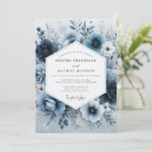 Dusty Blue Floral Romance Wedding Kaart (Staand voorkant)