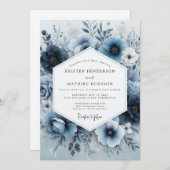 Dusty Blue Floral Romance Wedding Kaart (Voorkant / Achterkant)