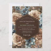 Dusty Blue Floral Romantic Wedding Kaart (Voorkant)
