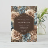 Dusty Blue Floral Romantic Wedding Kaart (Staand voorkant)