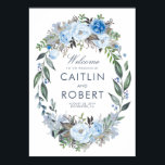 Dusty Blue Floral Romantic Wedding Welcome Poster<br><div class="desc">Dusty blue floral bruiloft welkomstbord</div>