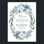 Dusty Blue Floral Romantic Wedding Welcome Poster<br><div class="desc">Dusty blue floral bruiloft welkomstbord</div>