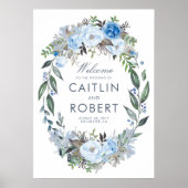 Dusty Blue Floral Romantic Wedding Welcome Poster (Voorkant)