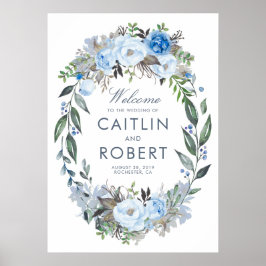 Dusty Blue Floral Romantic Wedding Welcome Poster