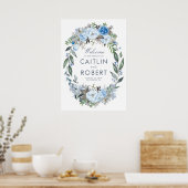Dusty Blue Floral Romantic Wedding Welcome Poster (Keuken)