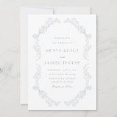 Dusty Blue Floral Romantische bruiloft Kaart (Voorkant)