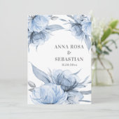 *~* Dusty Blue Floral Roos AR15 RSVP Wedding Kaart (Staand voorkant)