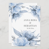 *~* Dusty Blue Floral Roos AR15 RSVP Wedding Kaart (Voorkant / Achterkant)